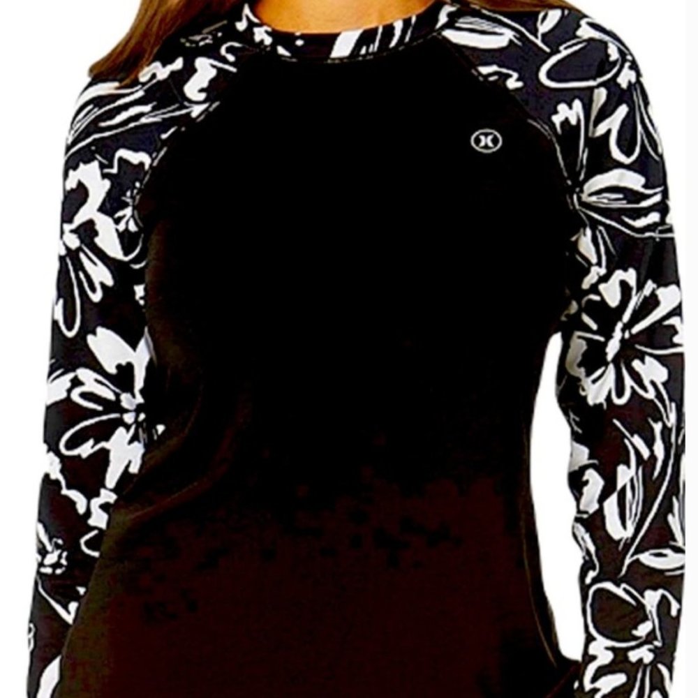 Hurley Long Sleeve Rash Guard Ink Fresco black and white size Medium